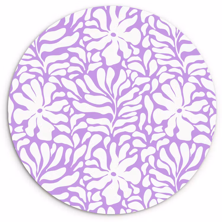 Paars - Wit - Bloemen Wandcirkel plexiglas klein 852 -3d