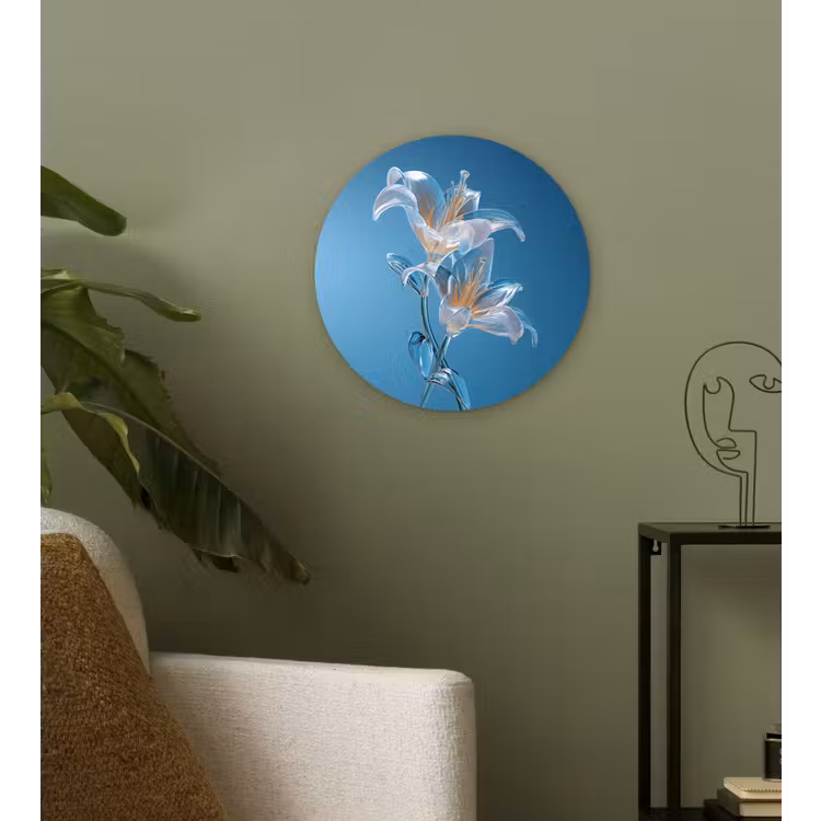 Lelies - Blauw - Glazen Wandcirkel plexiglas klein -sfeer3