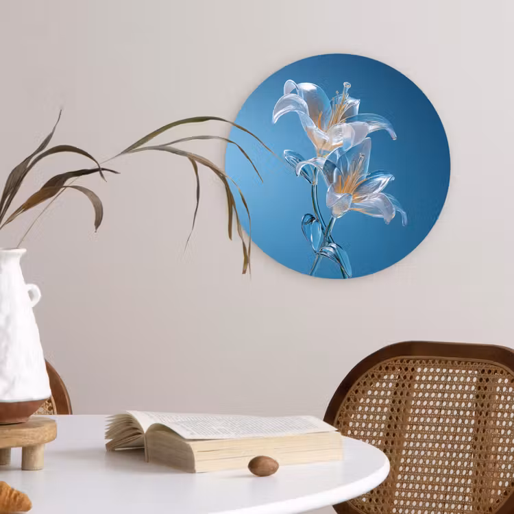Lelies - Blauw - Glazen Wandcirkel plexiglas klein -sfeer4