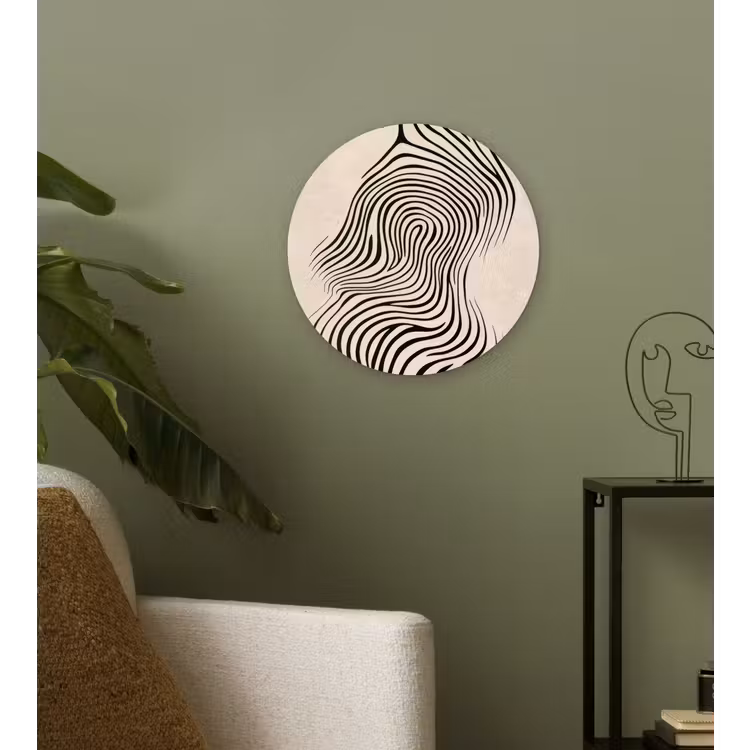 Lijnen - Abstract - Golvend - Zwart Wandcirkel plexiglas klein -sfeer3