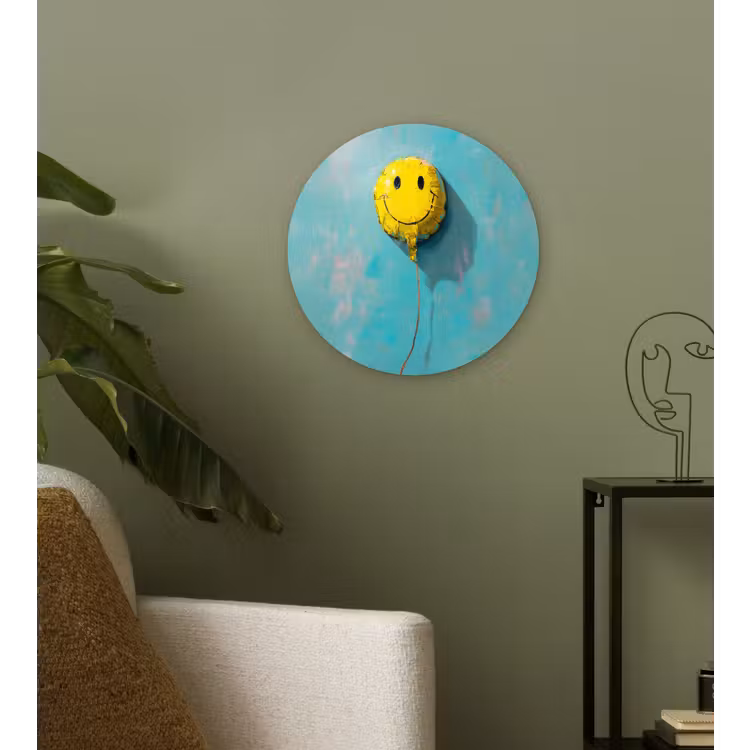 Ballon - Geel - Smiley Wandcirkel plexiglas klein -sfeer3