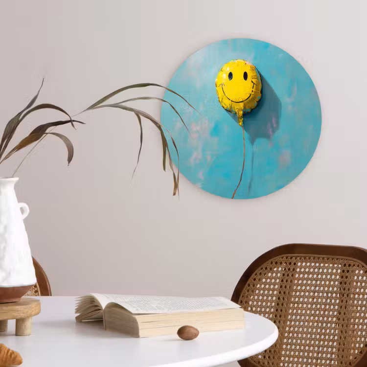 Ballon - Geel - Smiley Wandcirkel plexiglas klein -sfeer4