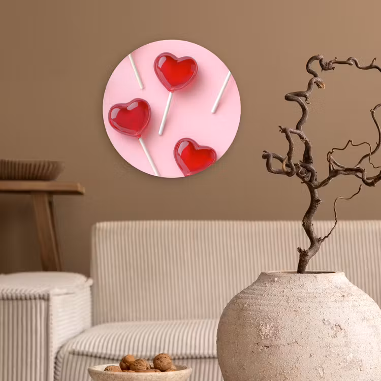 Lollies - Hartjes - Roze Wandcirkel plexiglas klein -sfeer1
