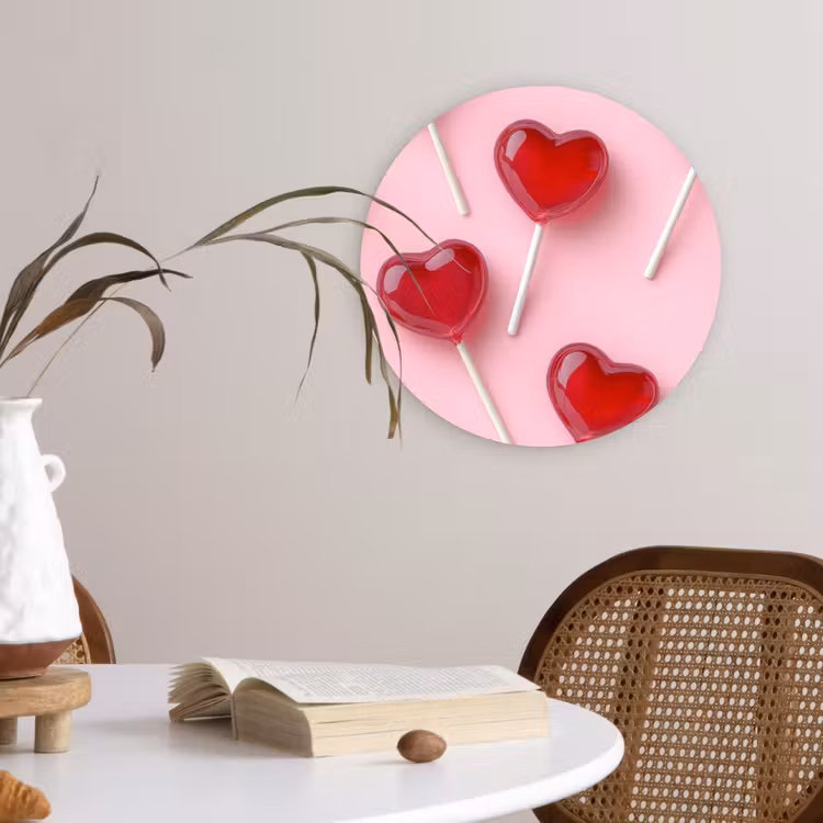 Lollies - Hartjes - Roze Wandcirkel plexiglas klein -sfeer4