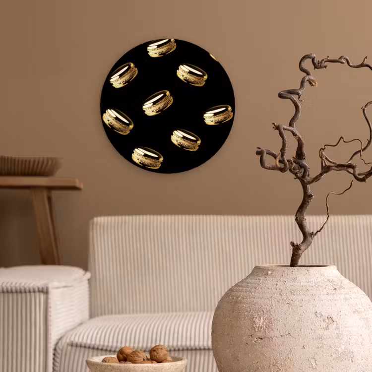 Macarons - Patroon - Goud - Zwart Wandcirkel plexiglas klein -sfeer1