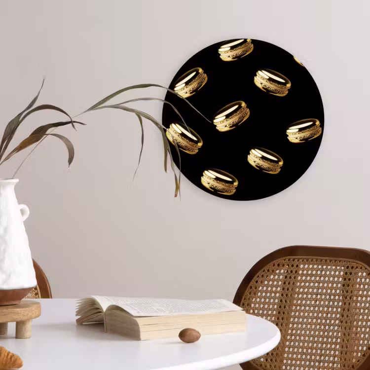 Macarons - Patroon - Goud - Zwart Wandcirkel plexiglas klein -sfeer4