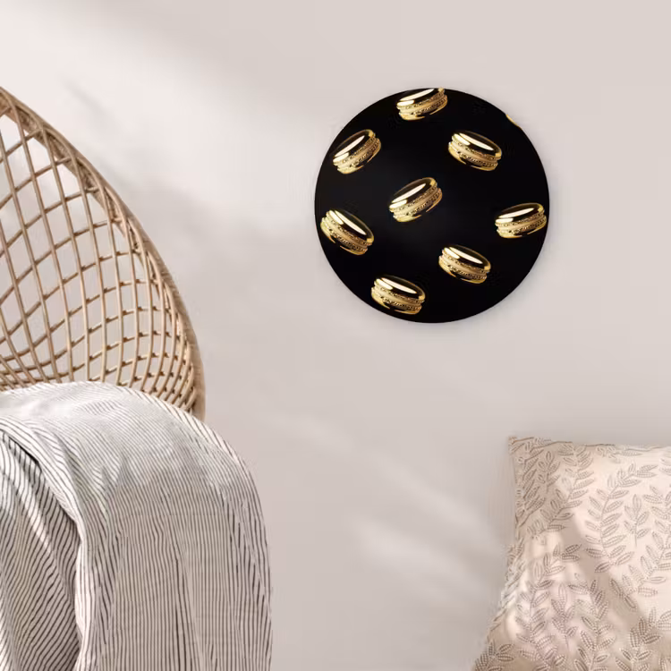 Macarons - Patroon - Goud - Zwart Wandcirkel plexiglas klein -sfeer5