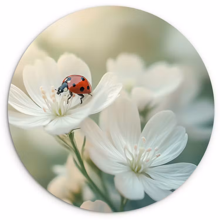 Lieveheersbeestje - Bloemen - Wit Wandcirkel plexiglas klein -3d