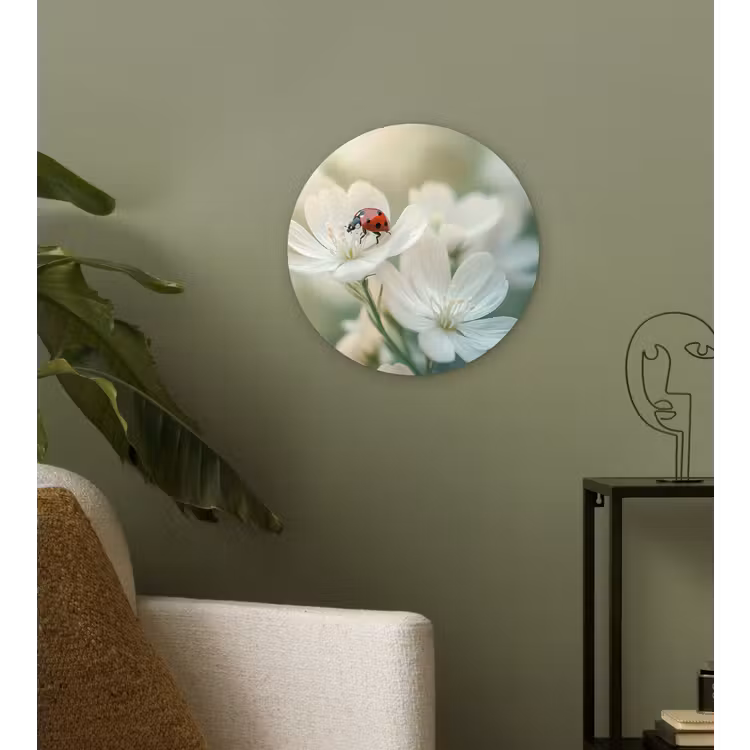 Lieveheersbeestje - Bloemen - Wit Wandcirkel plexiglas klein -sfeer3