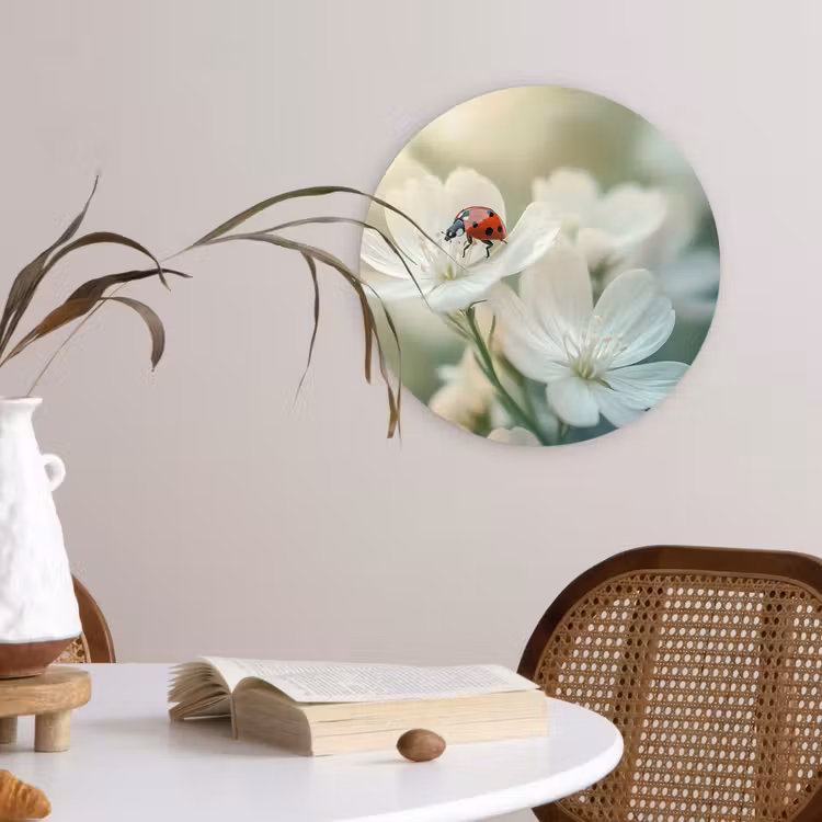 Lieveheersbeestje - Bloemen - Wit Wandcirkel plexiglas klein -sfeer4