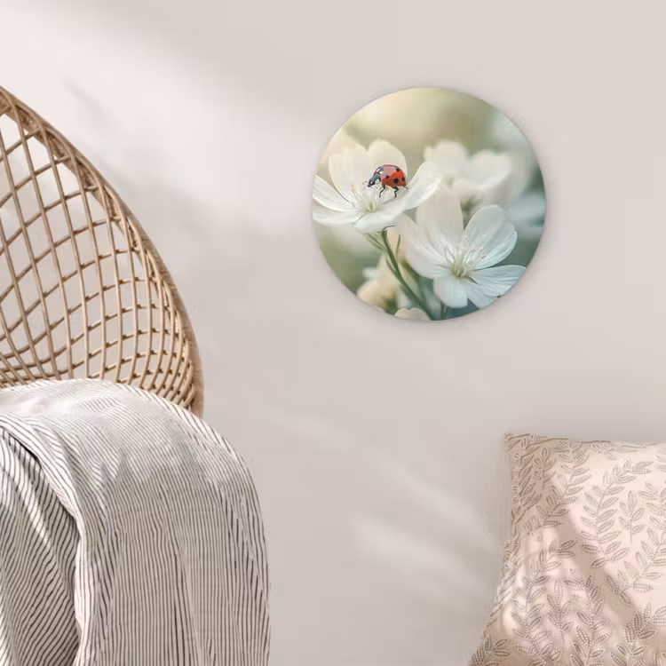 Lieveheersbeestje - Bloemen - Wit Wandcirkel plexiglas klein -sfeer5