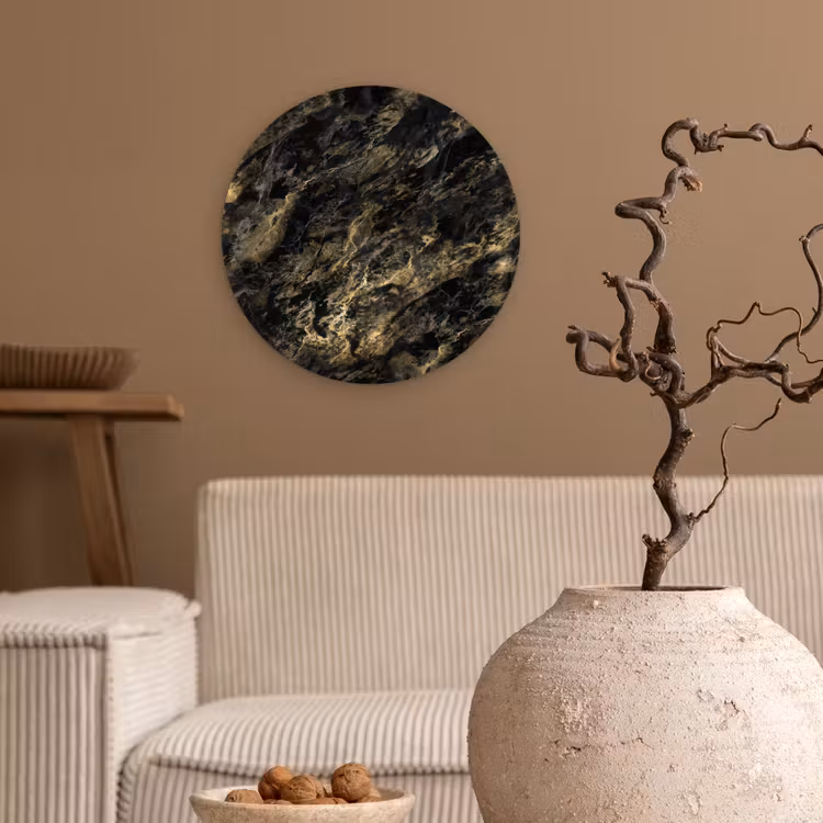 Marmer - Zwart - Goud Wandcirkel plexiglas klein 852 -sfeer1