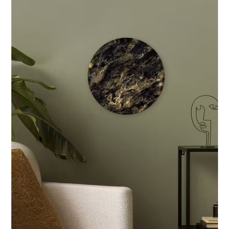 Marmer - Zwart - Goud Wandcirkel plexiglas klein 852 -sfeer3