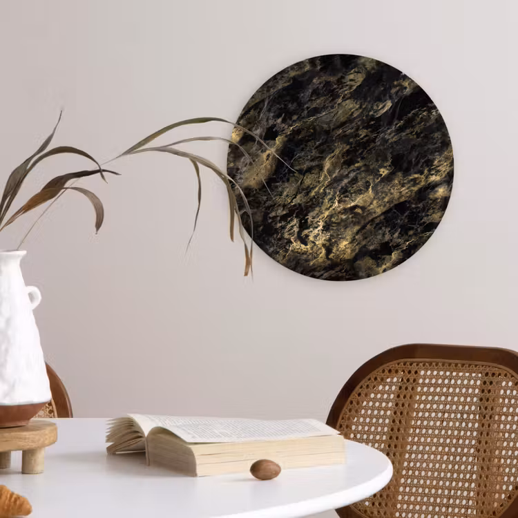 Marmer - Zwart - Goud Wandcirkel plexiglas klein 852 -sfeer4