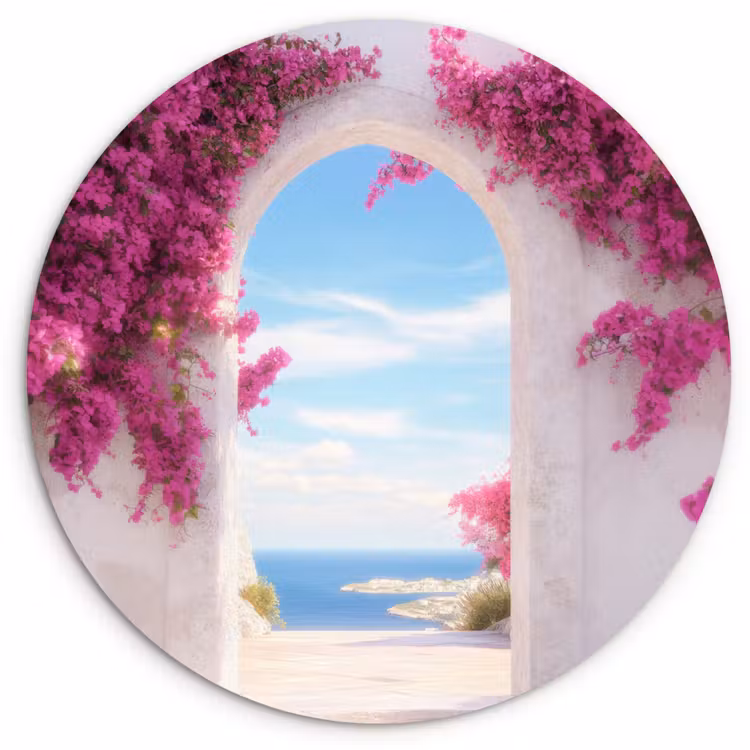 Zee - Roze - Bloemen - Poort Wandcirkel plexiglas klein -3d