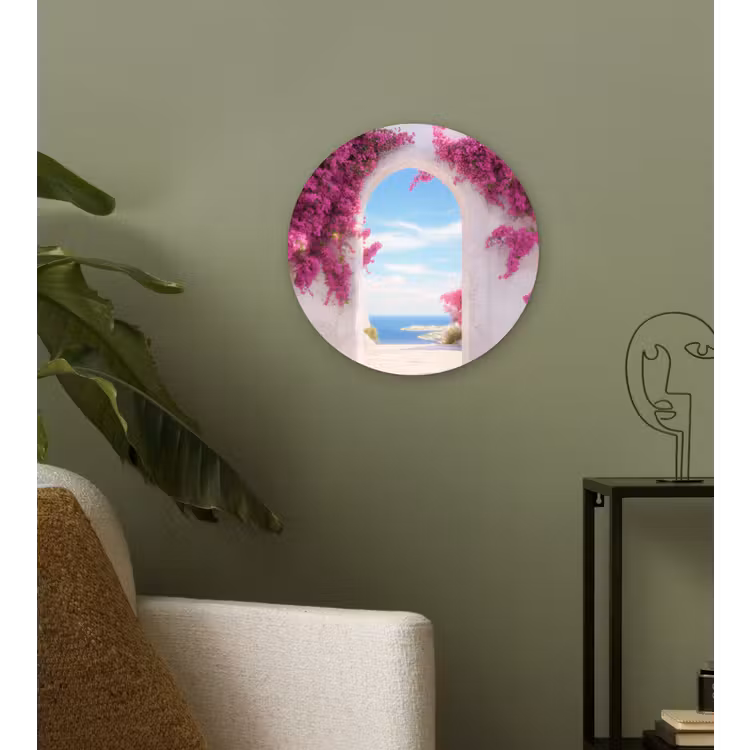 Zee - Roze - Bloemen - Poort Wandcirkel plexiglas klein -sfeer3