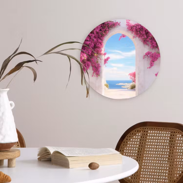 Zee - Roze - Bloemen - Poort Wandcirkel plexiglas klein -sfeer4