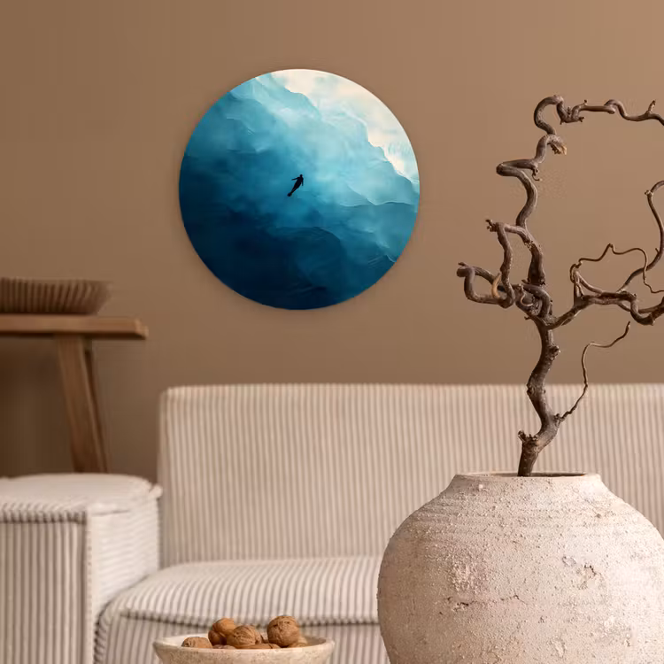 Zee - Silhouet - Abstract - Blauw Wandcirkel plexiglas klein -sfeer1