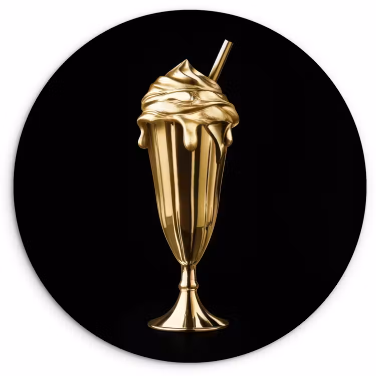 Milkshake - Goud - Drinken - Zwart Wandcirkel plexiglas klein -3d