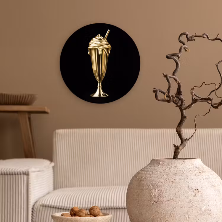 Milkshake - Goud - Drinken - Zwart Wandcirkel plexiglas klein -sfeer1