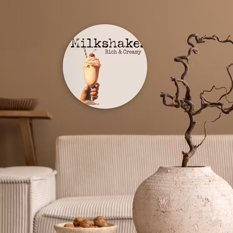 Milkshake - Kers - Rietje Wandcirkel plexiglas klein -sfeer1