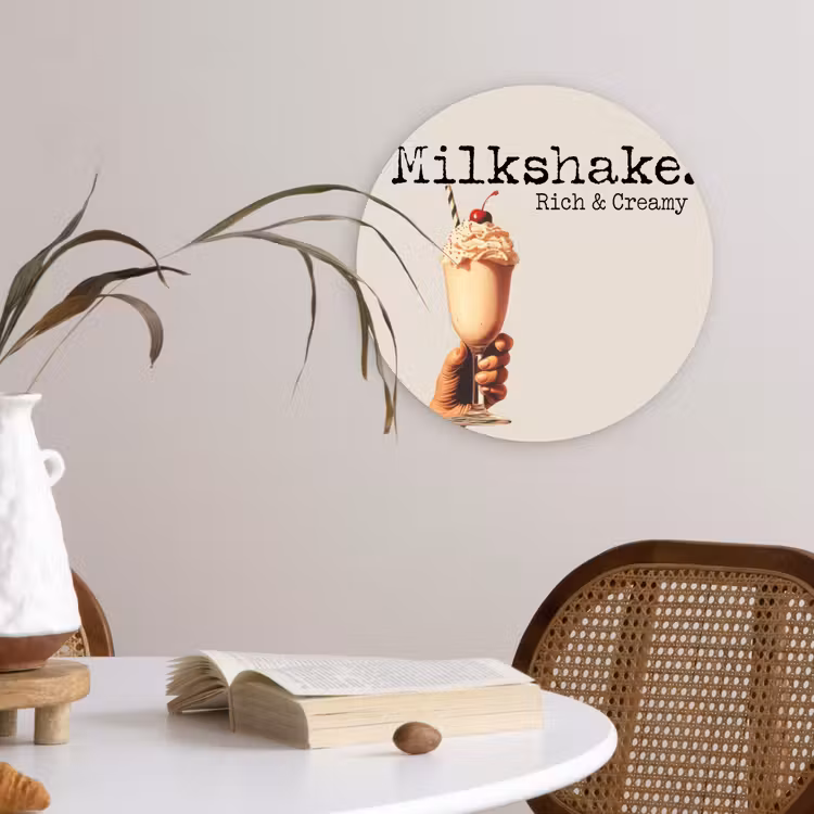 Milkshake - Kers - Rietje Wandcirkel plexiglas klein -sfeer4