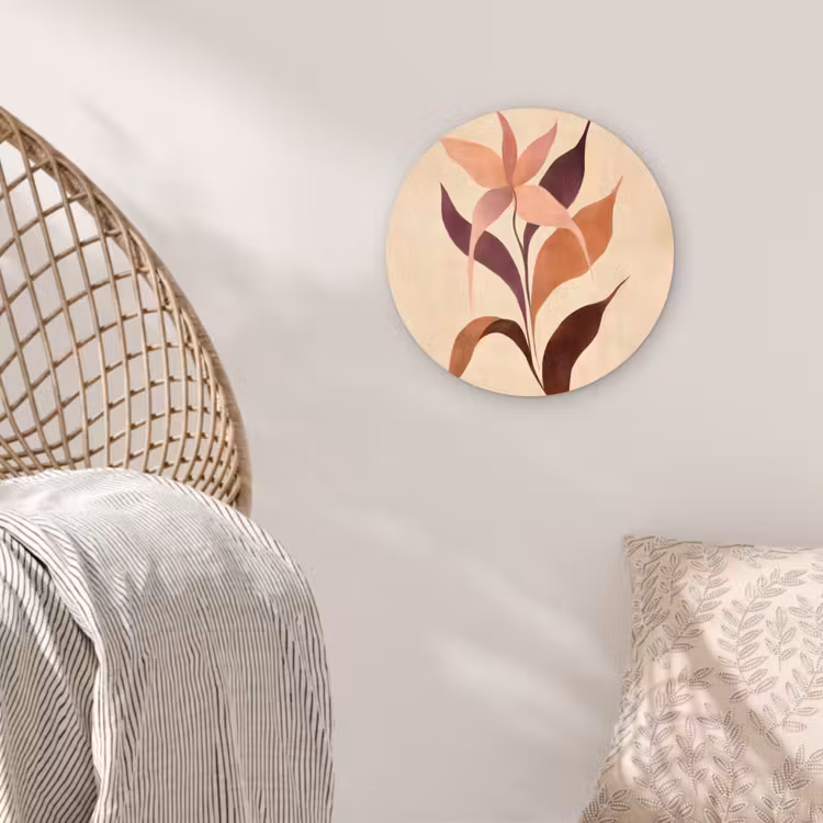 Minimalistisch - Bloem - Bladeren - Beige Wandcirkel plexiglas klein -sfeer5