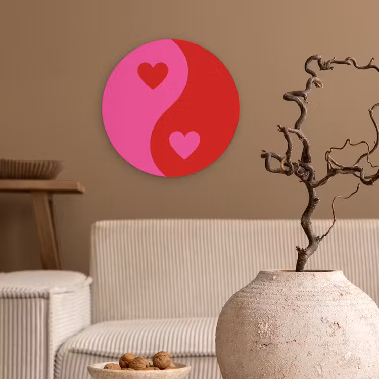 Minimalistisch - Rood - Roze - Hartjes Wandcirkel plexiglas klein -sfeer1