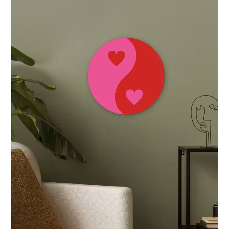 Minimalistisch - Rood - Roze - Hartjes Wandcirkel plexiglas klein -sfeer3