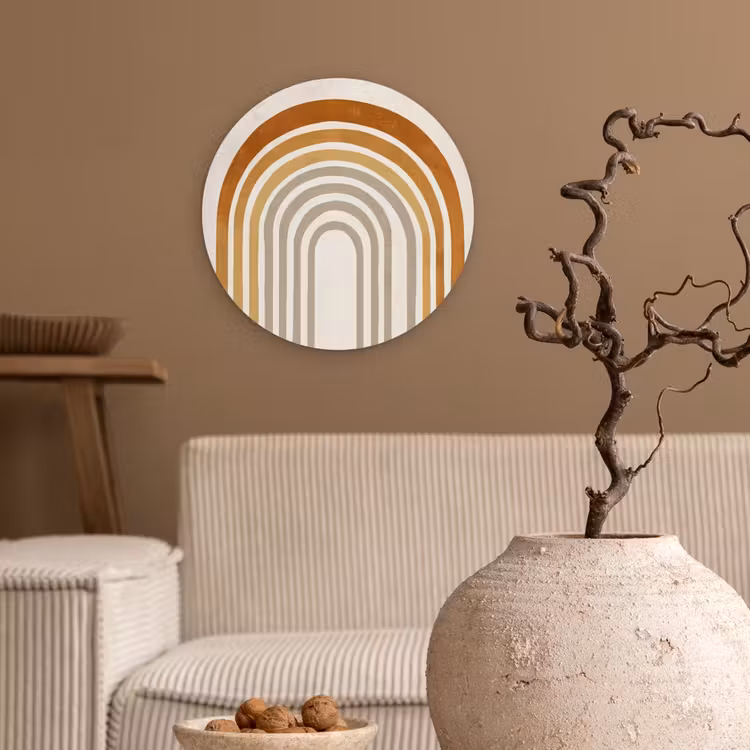 Minimalistisch - Boog - Lijnen - Beige Wandcirkel plexiglas klein -sfeer1