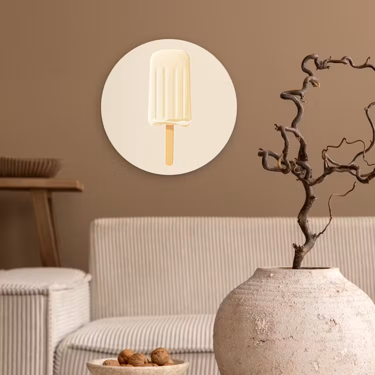 Minimalistisch - Waterijsje - Stokje - Beige Wandcirkel plexiglas klein -sfeer1
