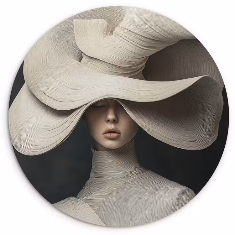 Modern - Vrouw - Hoed Wandcirkel plexiglas klein -3d