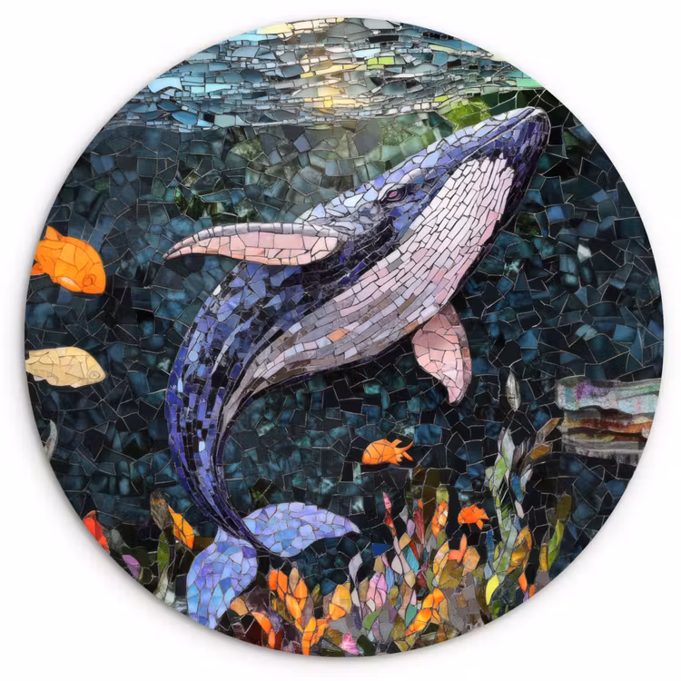 Mozaïek - Walvis - Koraal - Water Wandcirkel plexiglas klein -3d
