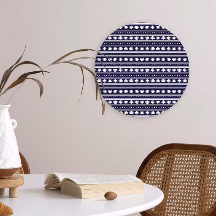 Schelp - Nautisch - Blauw - Wit Wandcirkel plexiglas klein 852 -sfeer4