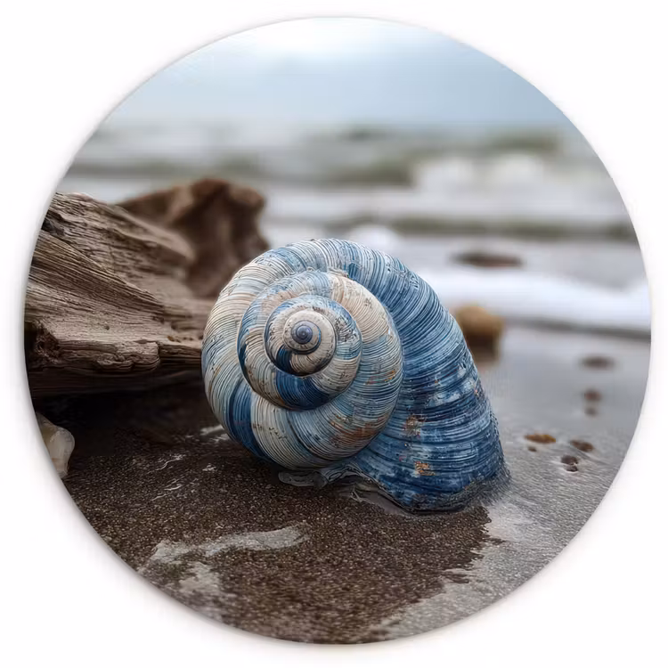 Schelp - Strand - Blauw - Zee Wandcirkel plexiglas klein -3d