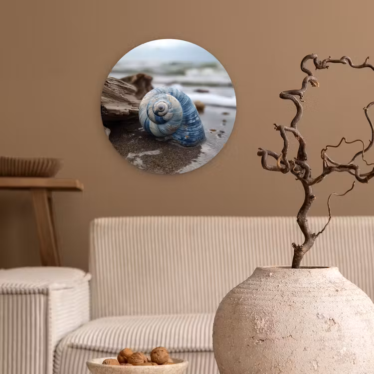 Schelp - Strand - Blauw - Zee Wandcirkel plexiglas klein -sfeer1