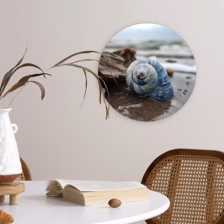 Schelp - Strand - Blauw - Zee Wandcirkel plexiglas klein -sfeer4