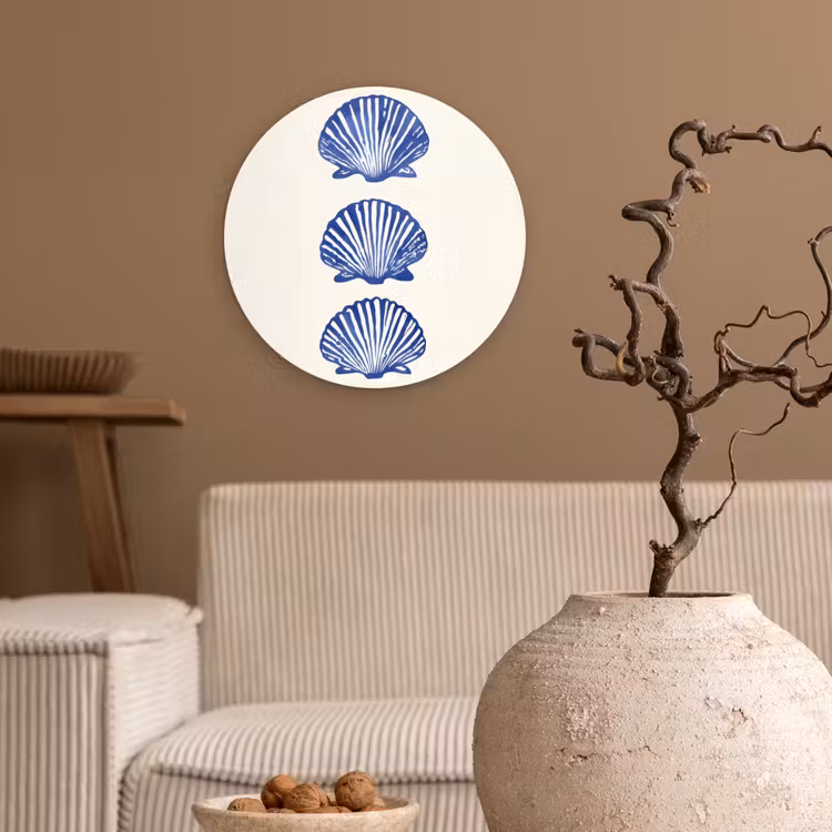 Schelpen - Blauw - Patroon Wandcirkel plexiglas klein -sfeer1