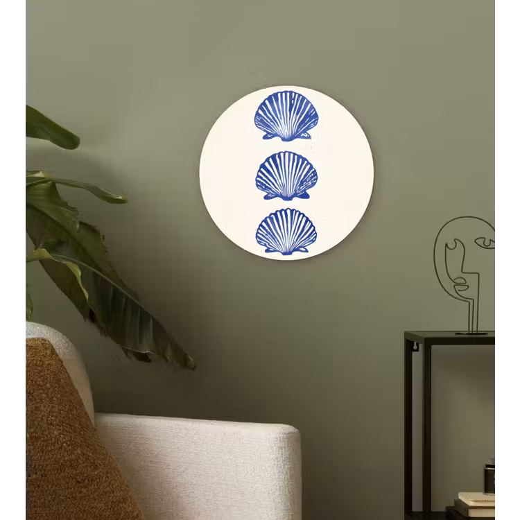 Schelpen - Blauw - Patroon Wandcirkel plexiglas klein -sfeer3