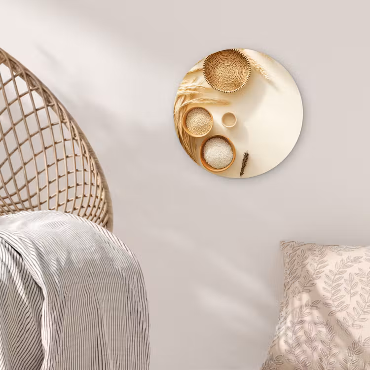 Granen - Hout - Kom - Beige Wandcirkel plexiglas klein -sfeer5