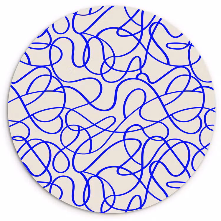 Patronen - Beige - Blauw - Lijnen Wandcirkel plexiglas klein 852 -3d