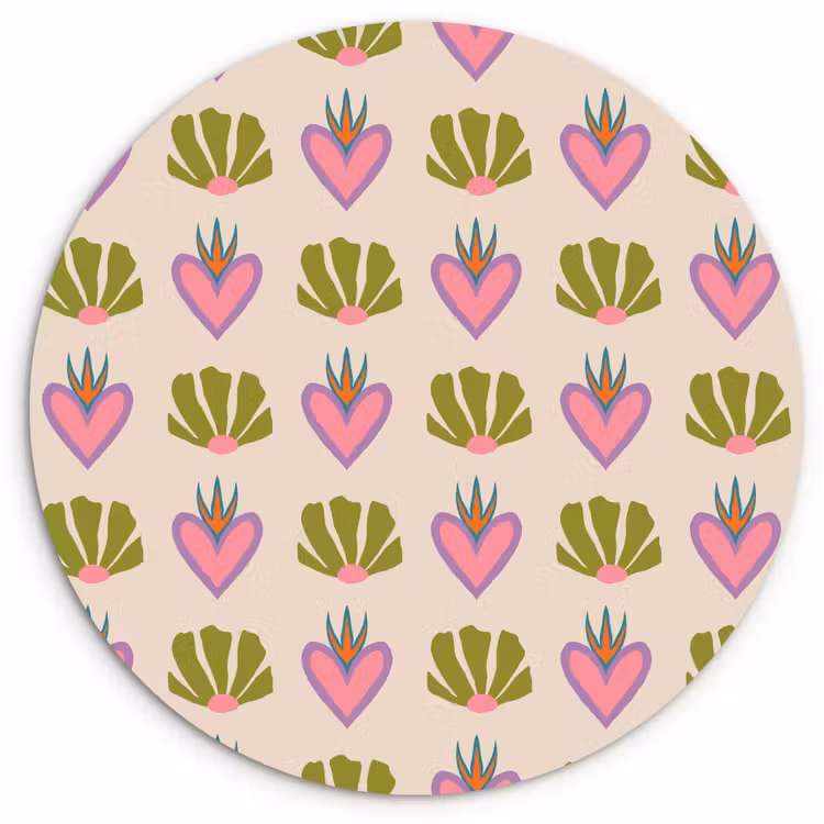 Patroon - Beige - Hartjes - Bloemen Wandcirkel plexiglas klein 852 -3d