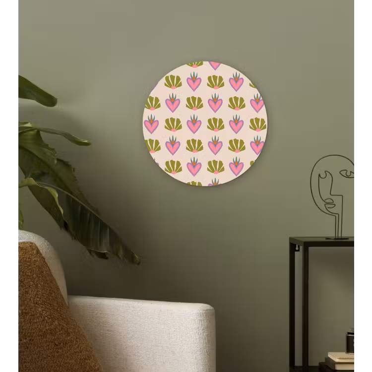 Patroon - Beige - Hartjes - Bloemen Wandcirkel plexiglas klein 852 -sfeer3
