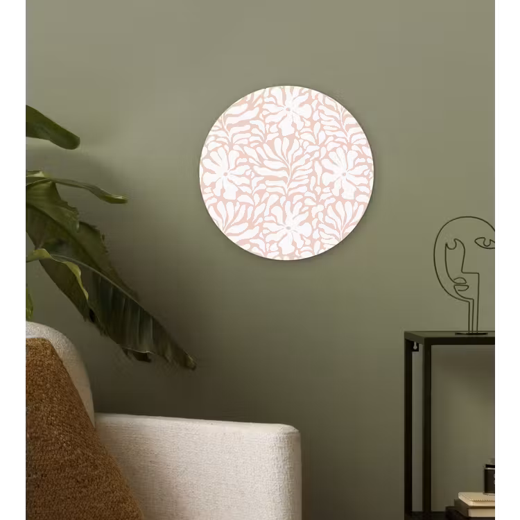 Patroon - Bloemen - Roze - Wit Wandcirkel plexiglas klein 852 -sfeer3