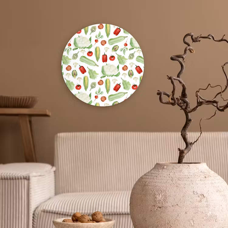 Patroon - Groen - Rood - Groente Wandcirkel plexiglas klein 852 -sfeer1