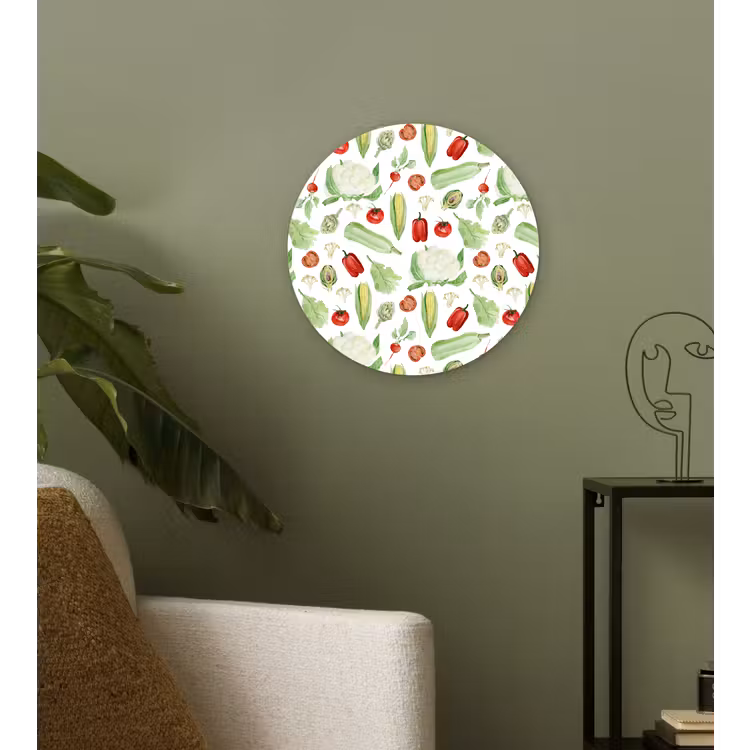 Patroon - Groen - Rood - Groente Wandcirkel plexiglas klein 852 -sfeer3