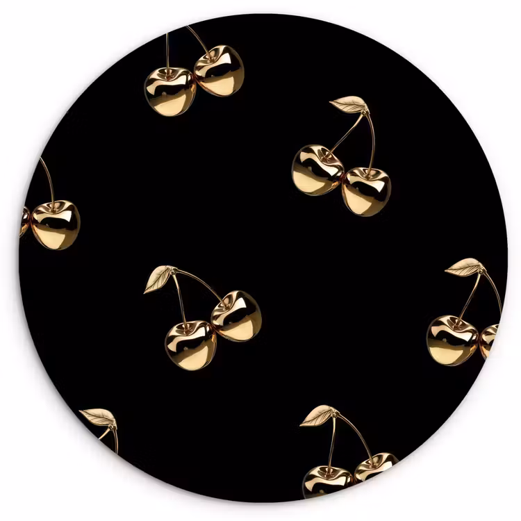 Patroon - Kersen - Goud - Chrome Wandcirkel plexiglas klein -3d