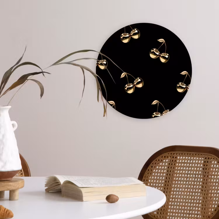 Patroon - Kersen - Goud - Chrome Wandcirkel plexiglas klein -sfeer4