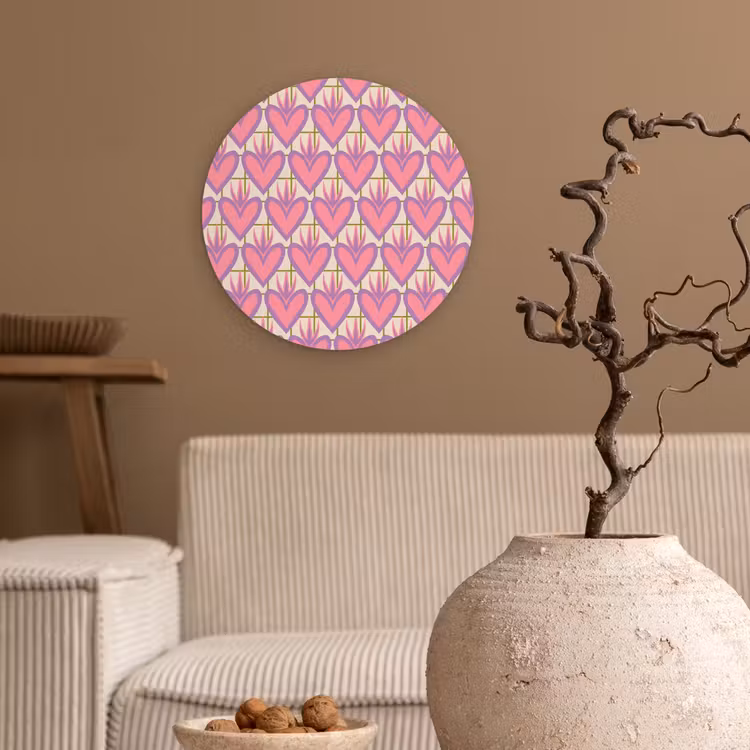 Patroon - Roze - Hartjes Wandcirkel plexiglas klein 852 -sfeer1