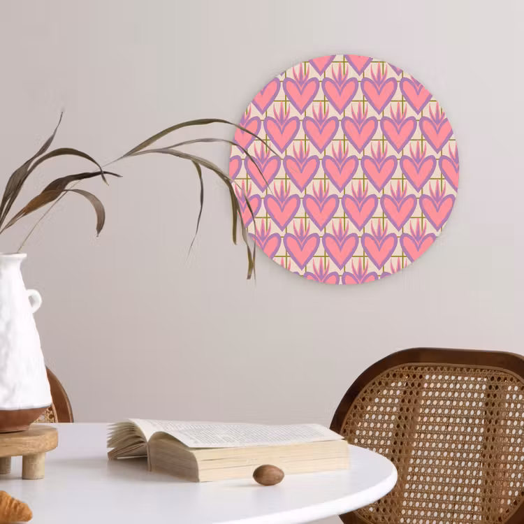 Patroon - Roze - Hartjes Wandcirkel plexiglas klein 852 -sfeer4